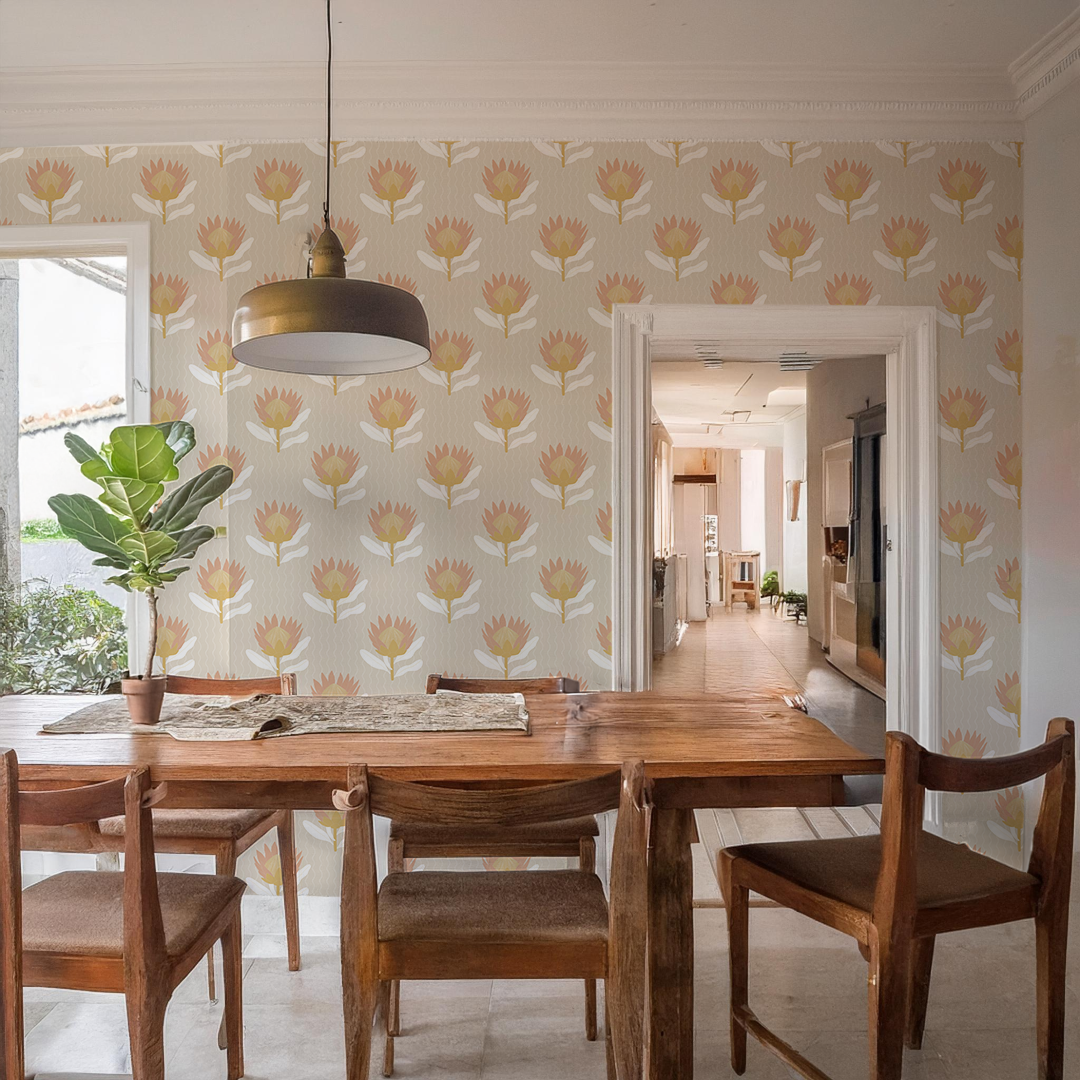 King Protea Wallpaper, tan and light coral