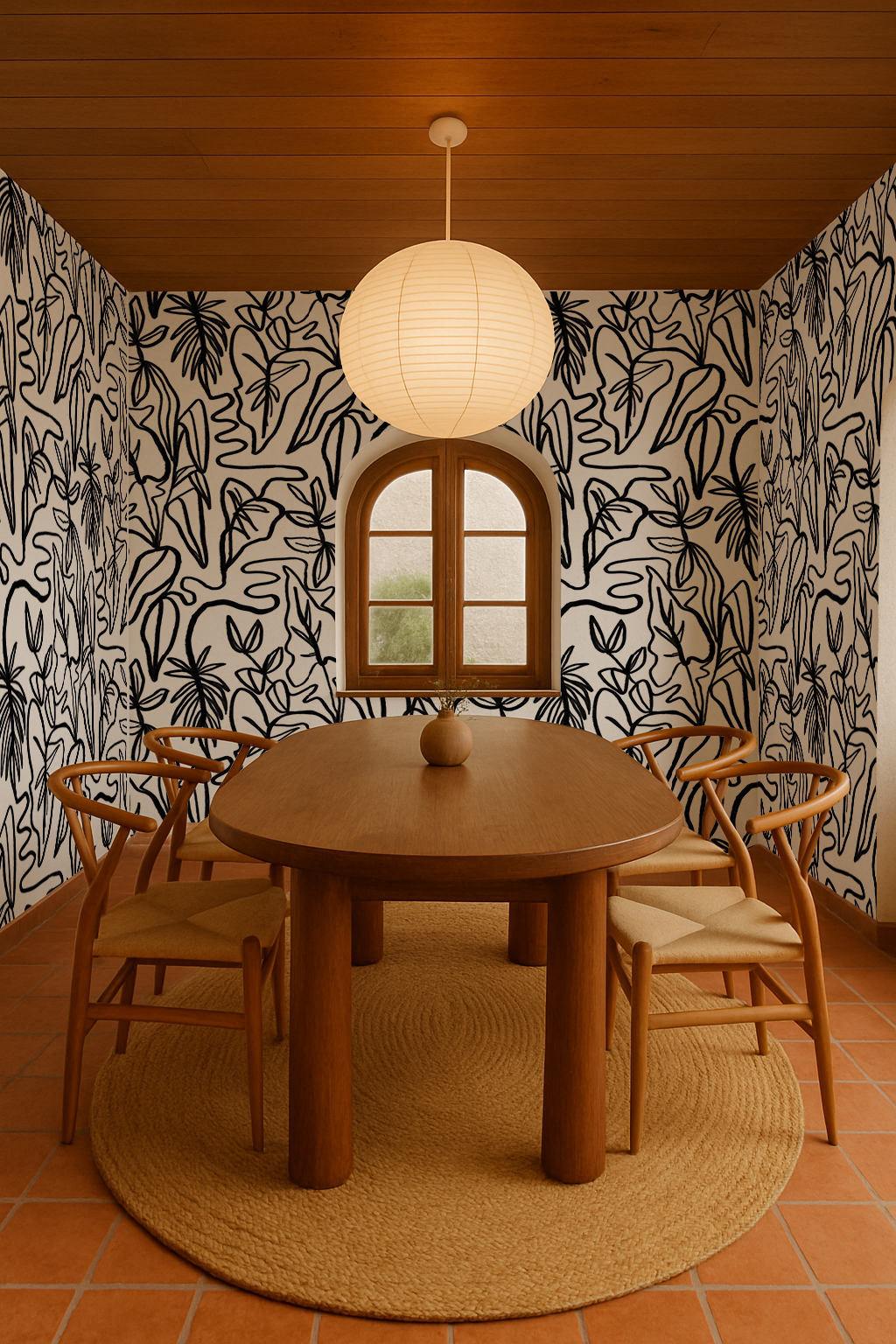 Inked Foliage Wallpaper, white and black