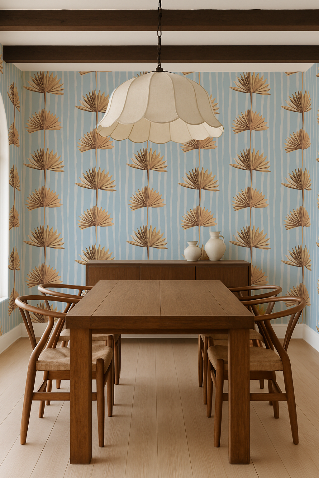 Stripey Palm Wallpaper, blue