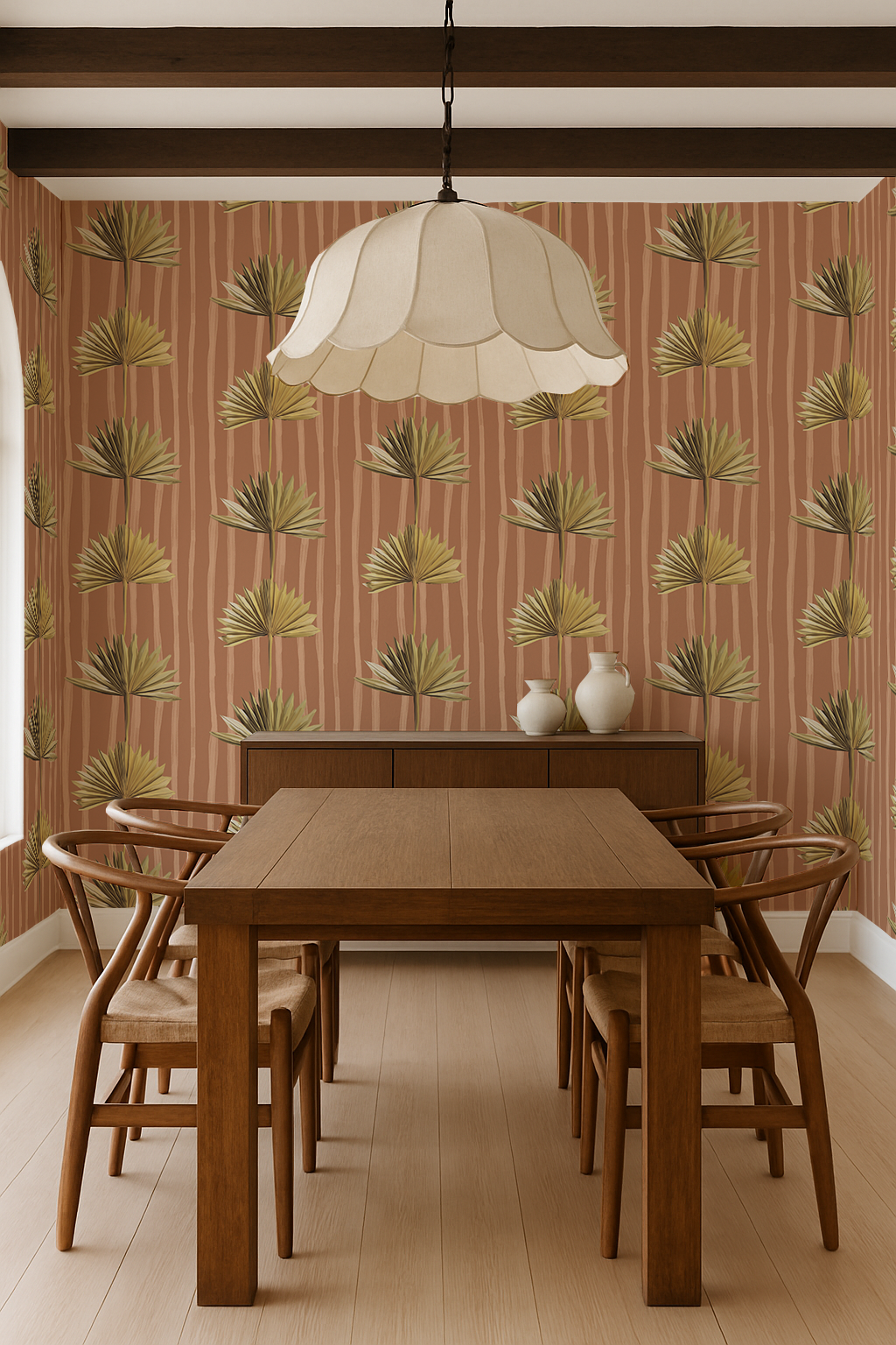 Stripey Palm Wallpaper, terra cotta and yellow