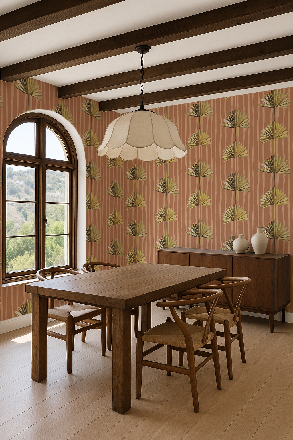 Stripey Palm Wallpaper, terra cotta and yellow