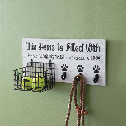Dog Leash Organizer with Hooks and Basket