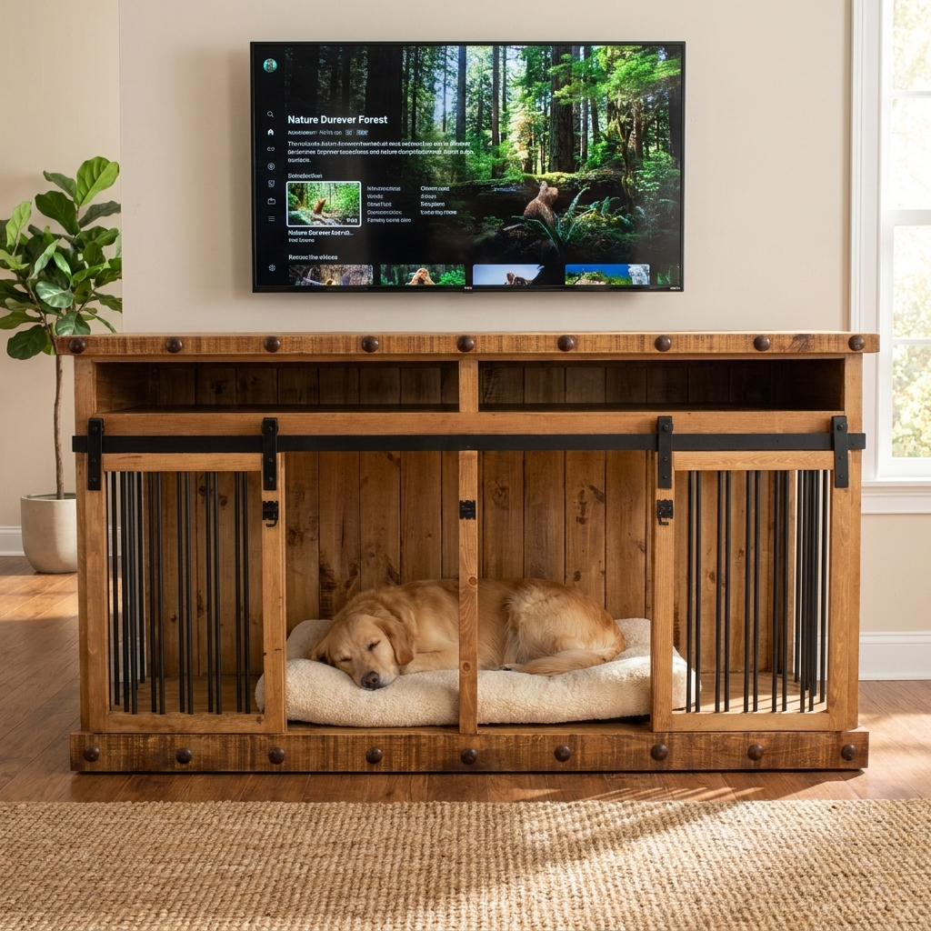 Oasis Large Dog Rustic Wood Kennel in Medium Wax