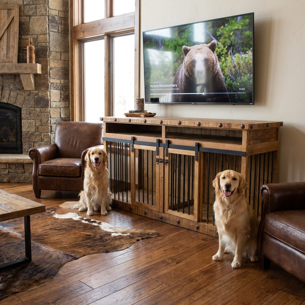 Oasis Large Dog Rustic Wood Kennel in Medium Wax