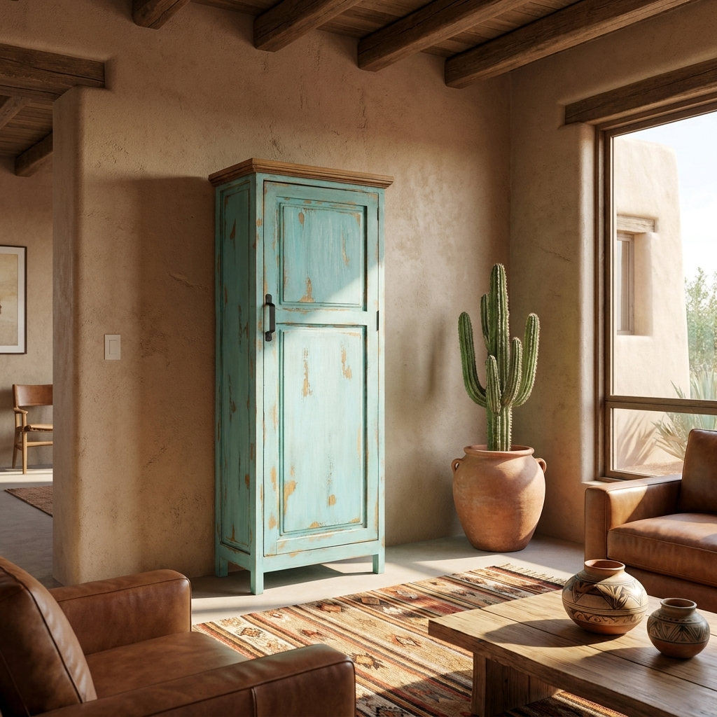 Large Rustic Cabinet for storage in Oldie Turquoise