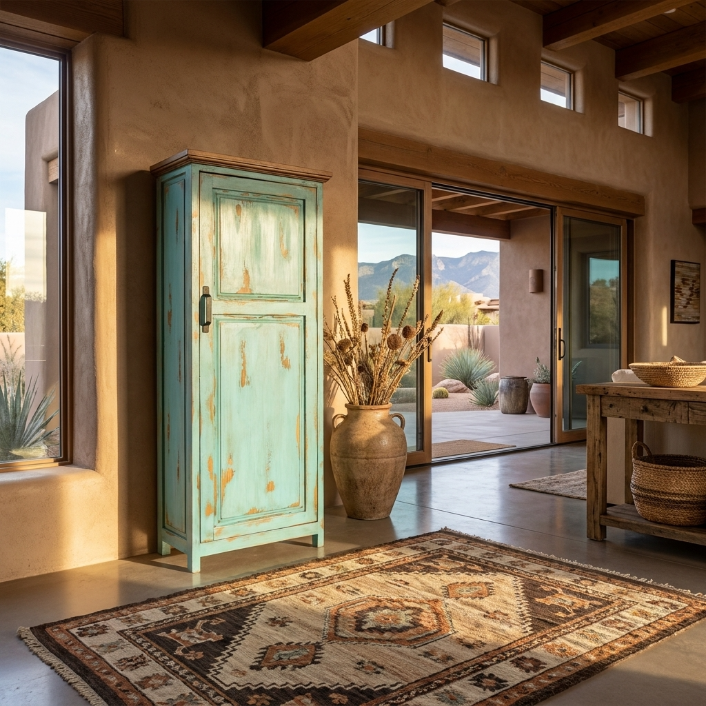 Large Rustic Cabinet for storage in Oldie Turquoise