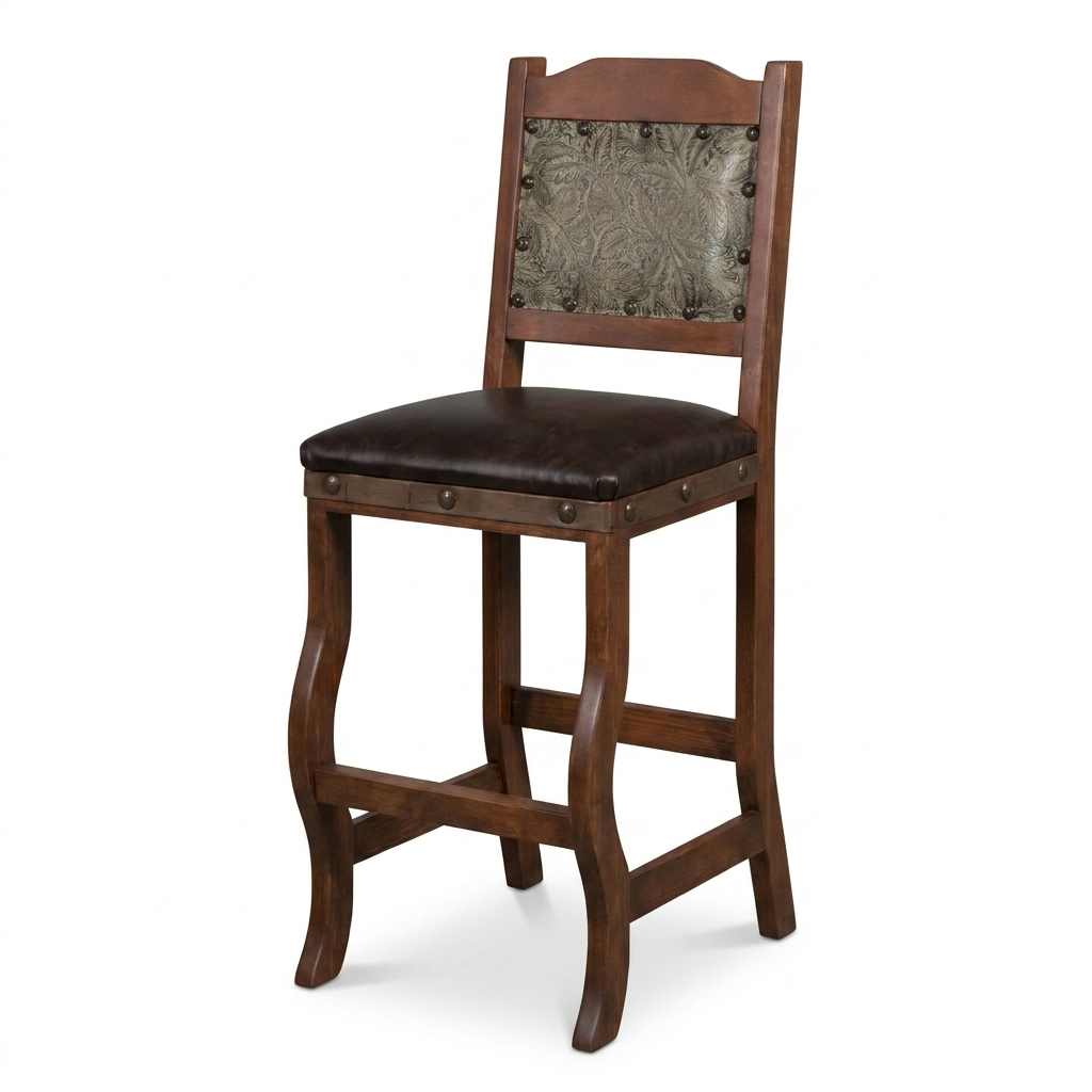 Gran Hacienda Herradura Rustic Bar Stool 30" with Tooled Leather