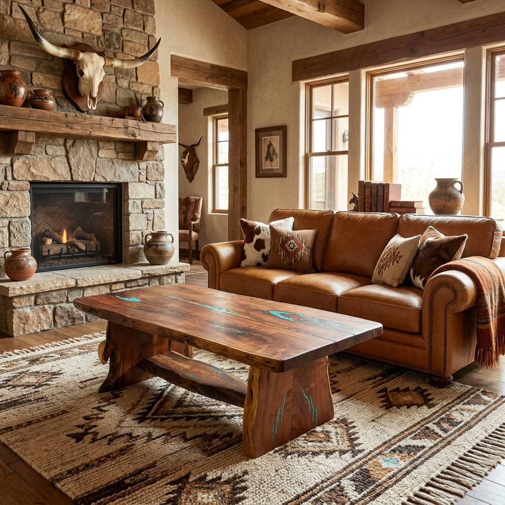 Mesquite Rustic Coffee Table with Turquoise