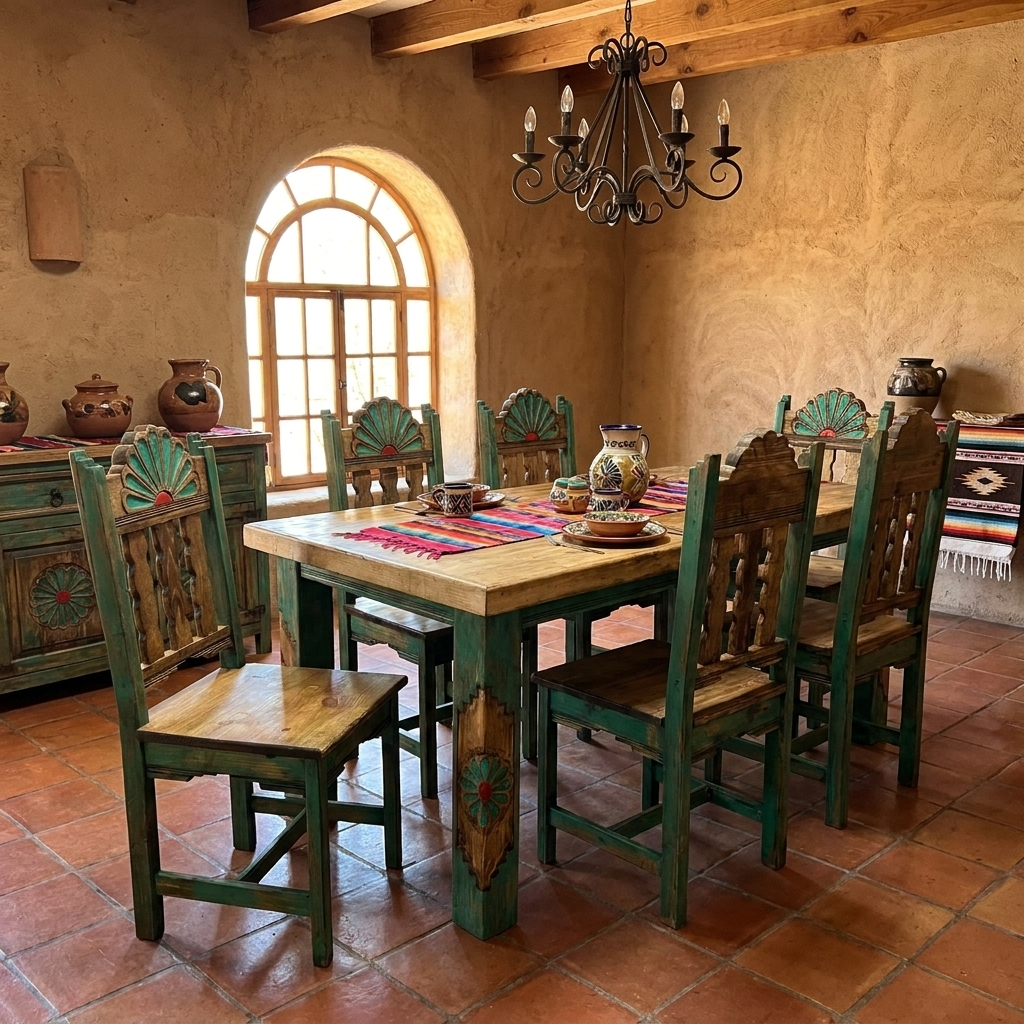 Rosetta 6' Dining Table and 6 Rosetta Chairs in Green