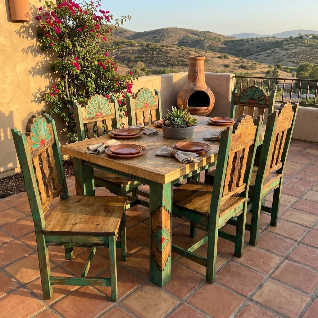 Rosetta 6' Dining Table and 6 Rosetta Chairs in Green