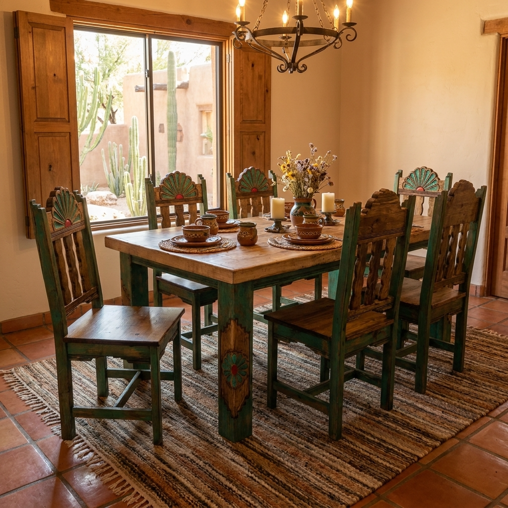 Rosetta 6' Dining Table and 6 Rosetta Chairs in Green