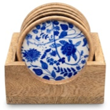Mango Wood Coaster Set of 5 with Holder