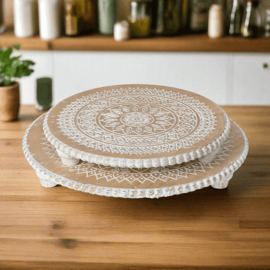 Dreamcatcher Wooden Risers with Whitewashed Mandala Design