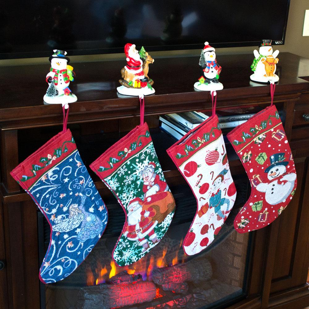Set of 4 Mr. and Mrs. Claus, Angel, Elf and Snowman Christmas Stockings