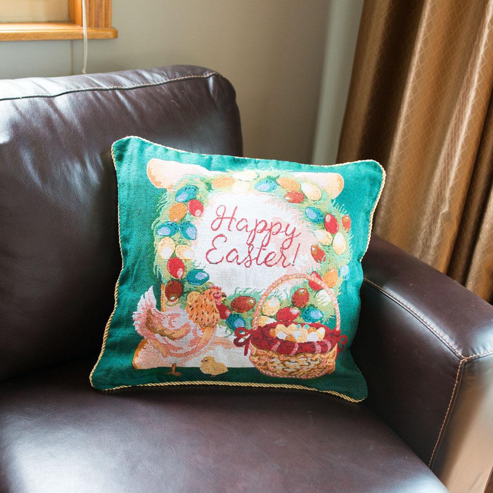 Set of 2 Happy Easter & Easter Eggs Throw Pillow Covers