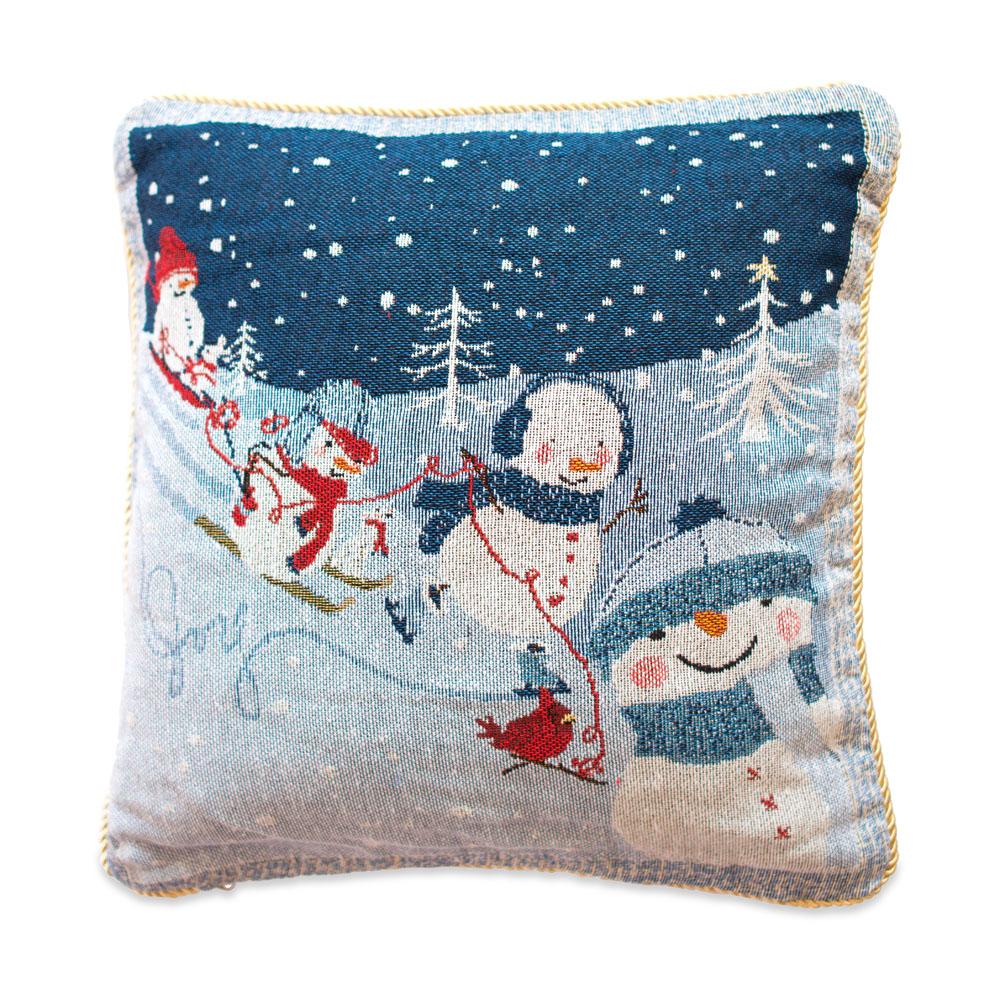 Set of 2 Snowmen Enjoying Winter Sport Parade Christmas Throw Cushion Pillow Covers