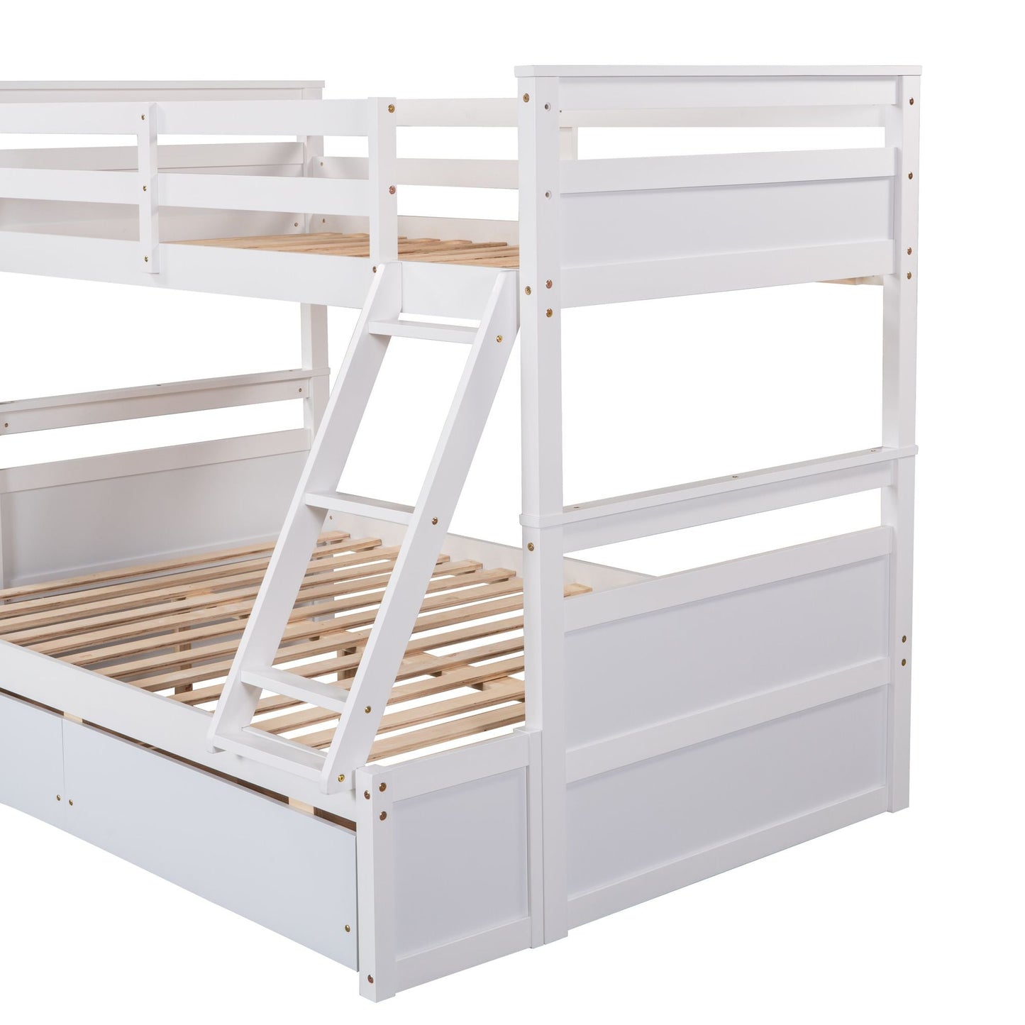 Space-Saving Twin Over Full Wood Bunk Bed with Storage, White | Just Better Bunk Beds