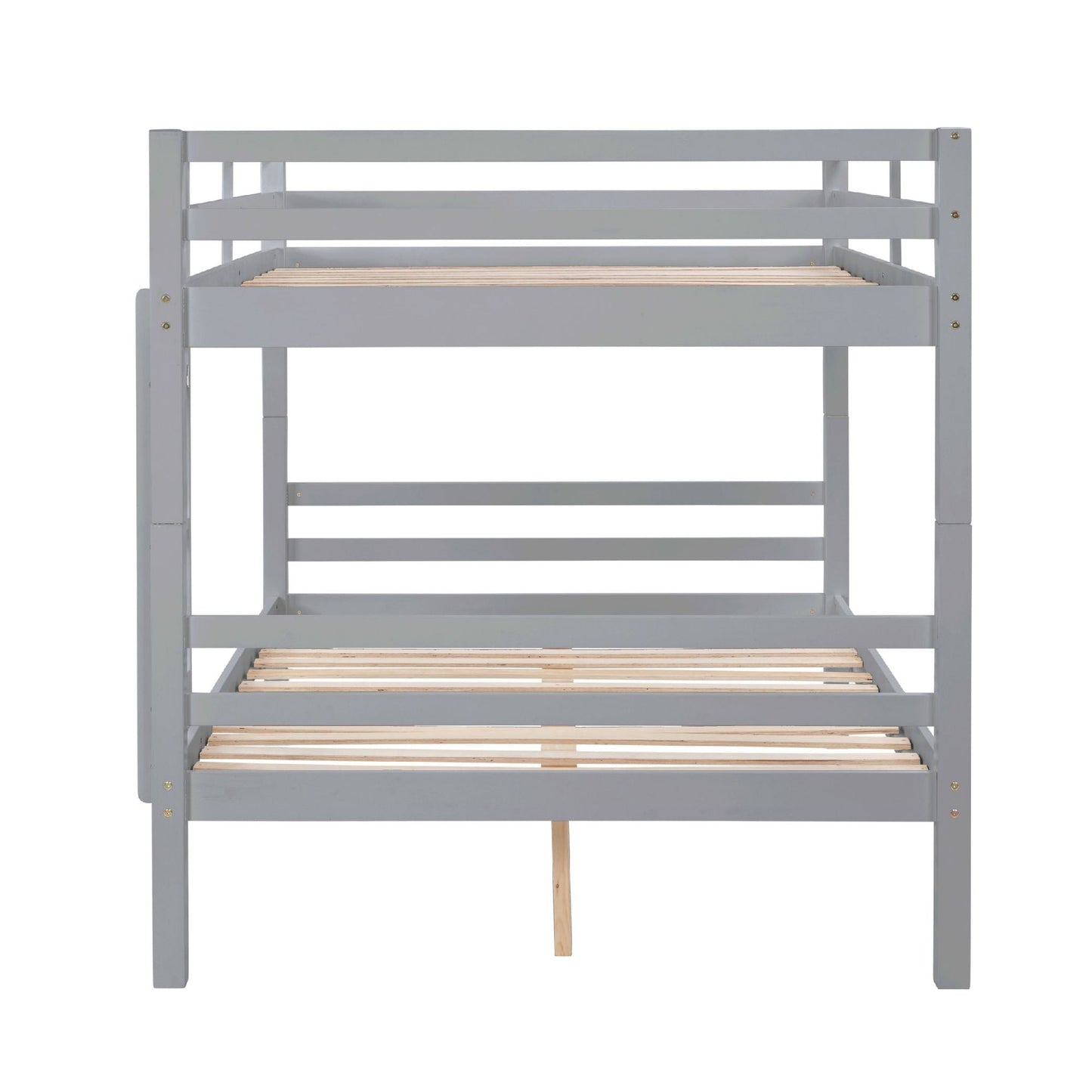 Durable Full Over Full Wood Bunk Bed with Thick Posts, High Guardrail, Ladder, Gray | Just Better Bunk Beds