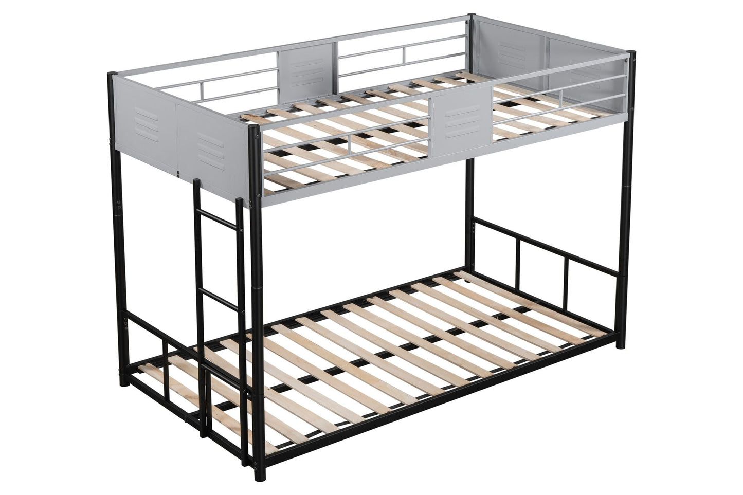 Heavy-Duty Twin Over Twin Metal Bunk Bed with Vent Board, Black | Just Better Bunk Beds