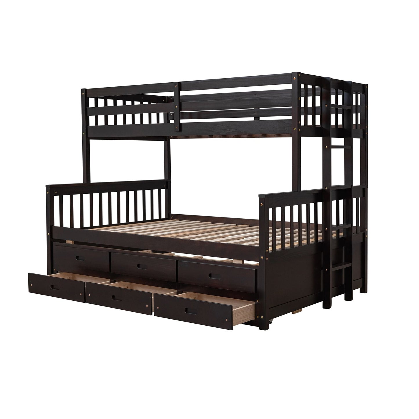 Shared Room Solution Twin Over Full Wood Bunk Bed with Twin Trundle and Drawers, White | Just Better Bunk Beds