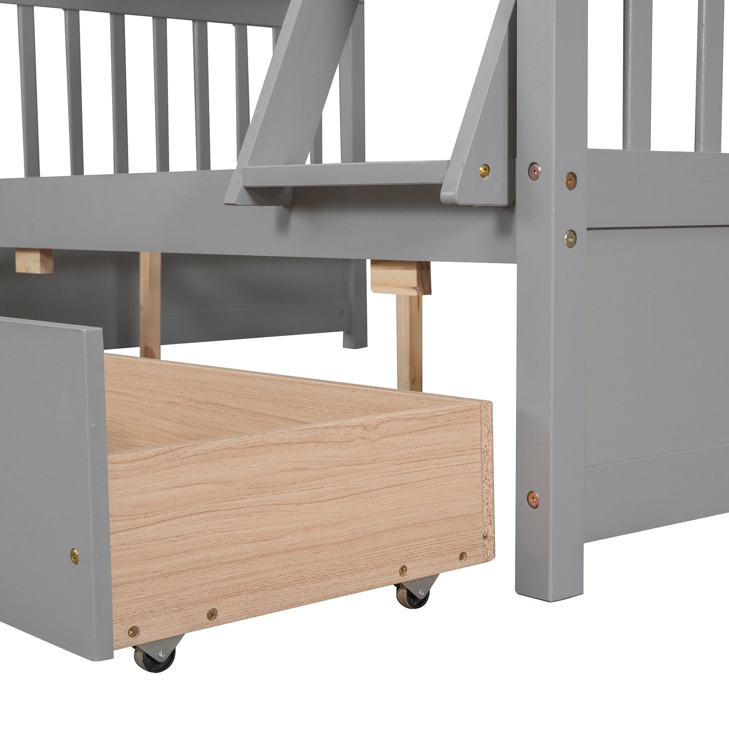 Heavy-Duty Twin Over Full Wood Bunk Bed with Ladders and Two Storage Drawers, White | Just Better Bunk Beds