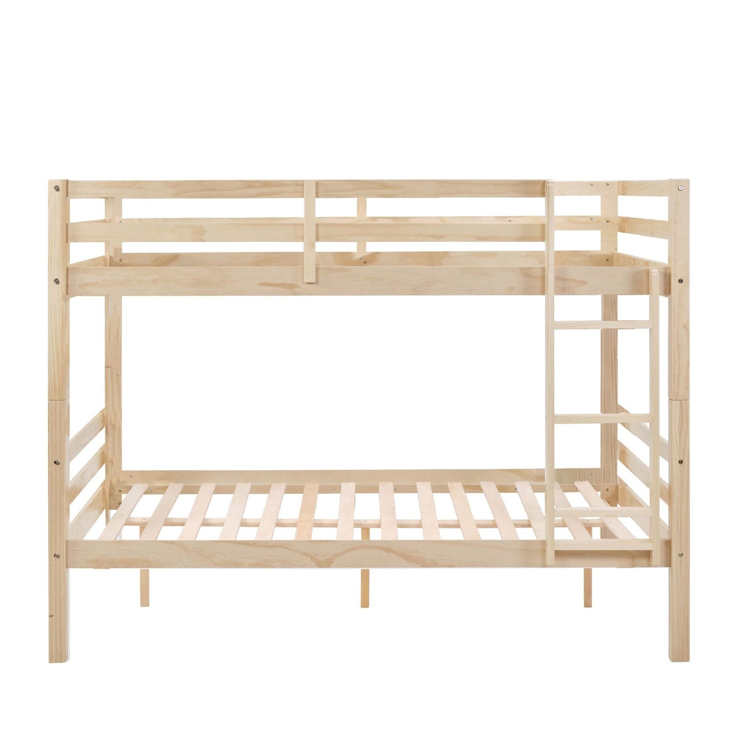 Heavy-Duty Full Over Full Wood Bunk Bed with Thick Posts, High Guardrail, Ladder, Natural | Just Better Bunk Beds
