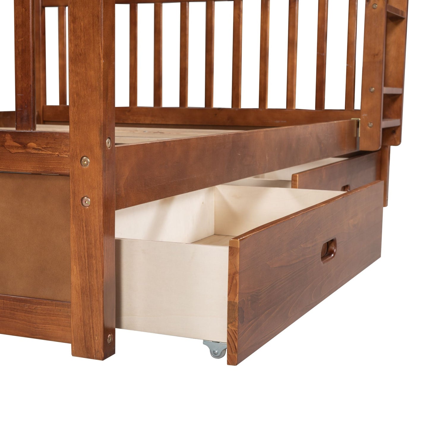 Shared Room Solution Full Over Full Wood Bunk Bed with Ladders and Storage Drawers, Walnut | Just Better Bunk Beds