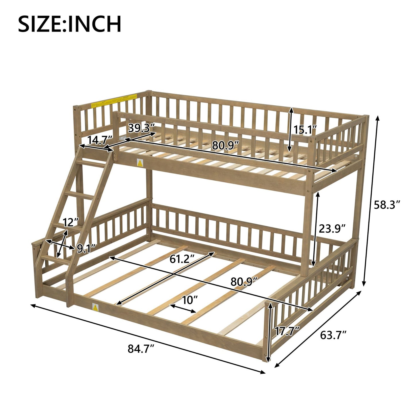 Shared Room Solution Twin XL Over Queen Wood Bunk Bed, Walnut | Just Better Bunk Beds