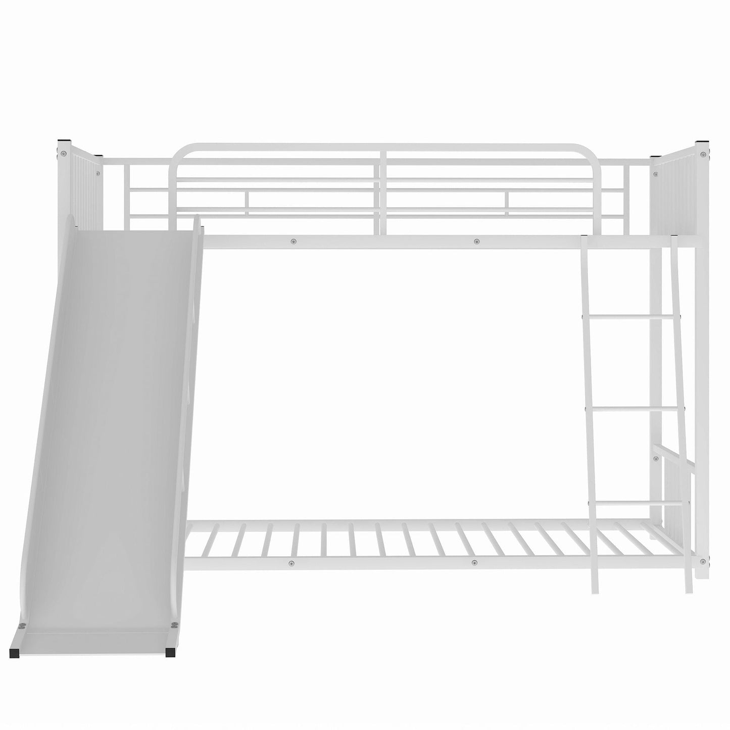 Space-Saving Metal Bunk Bed with Slide Twin Over Twin, White | Just Better Bunk Beds