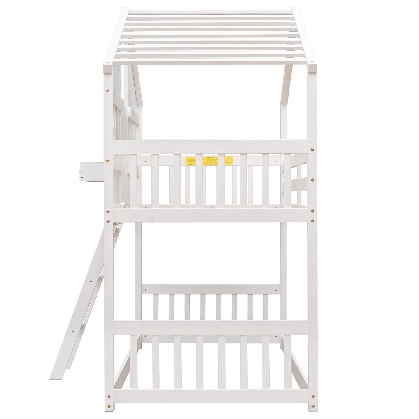 House-Style Twin Over Twin Wood Bunk Bed with Roof, Window, Door, and Ladder, Multiple Colors | Just Better Bunk Beds