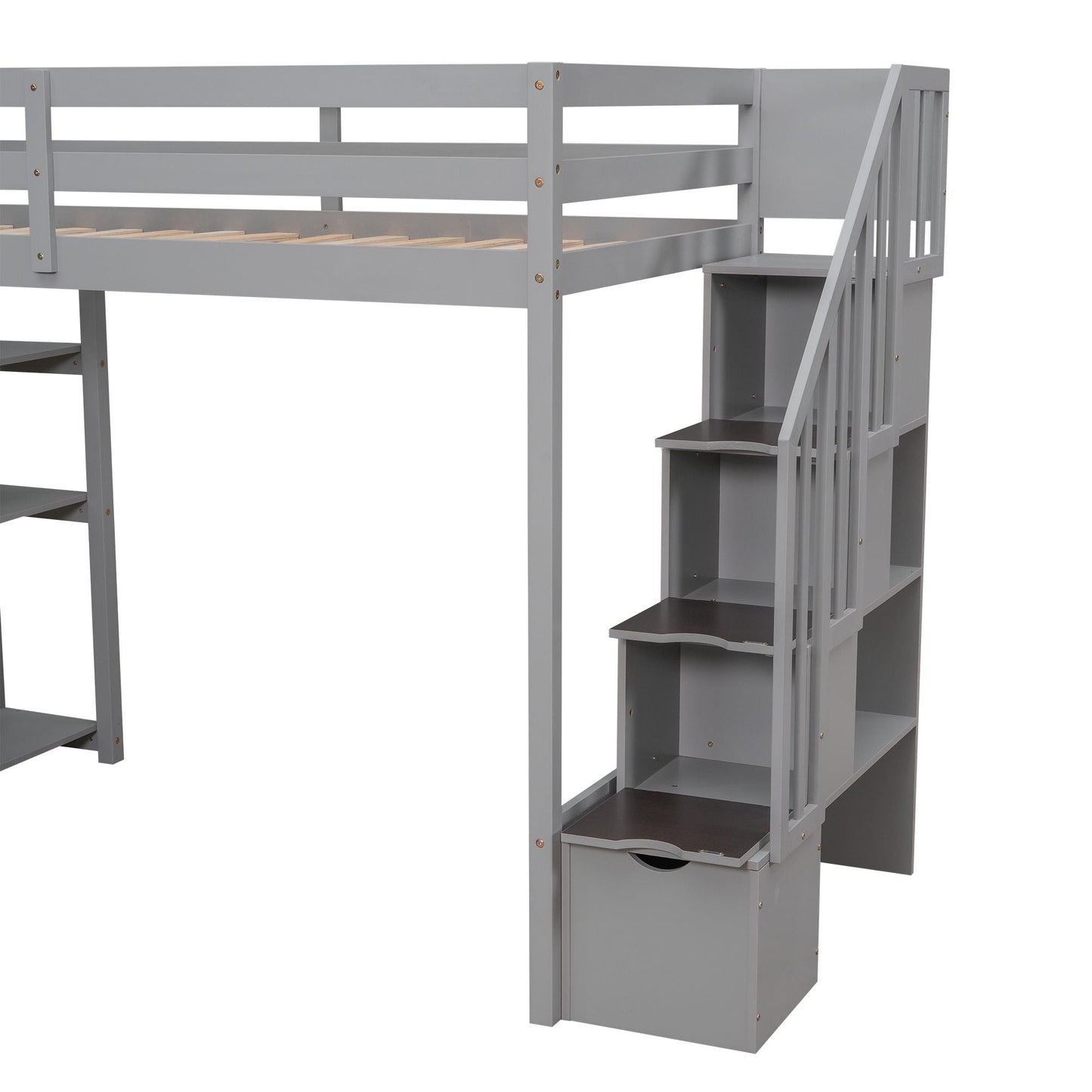 Kids Bedroom Twin Wood Loft Bed with Storage Drawers and Stairs, Espresso | Just Better Bunk Beds