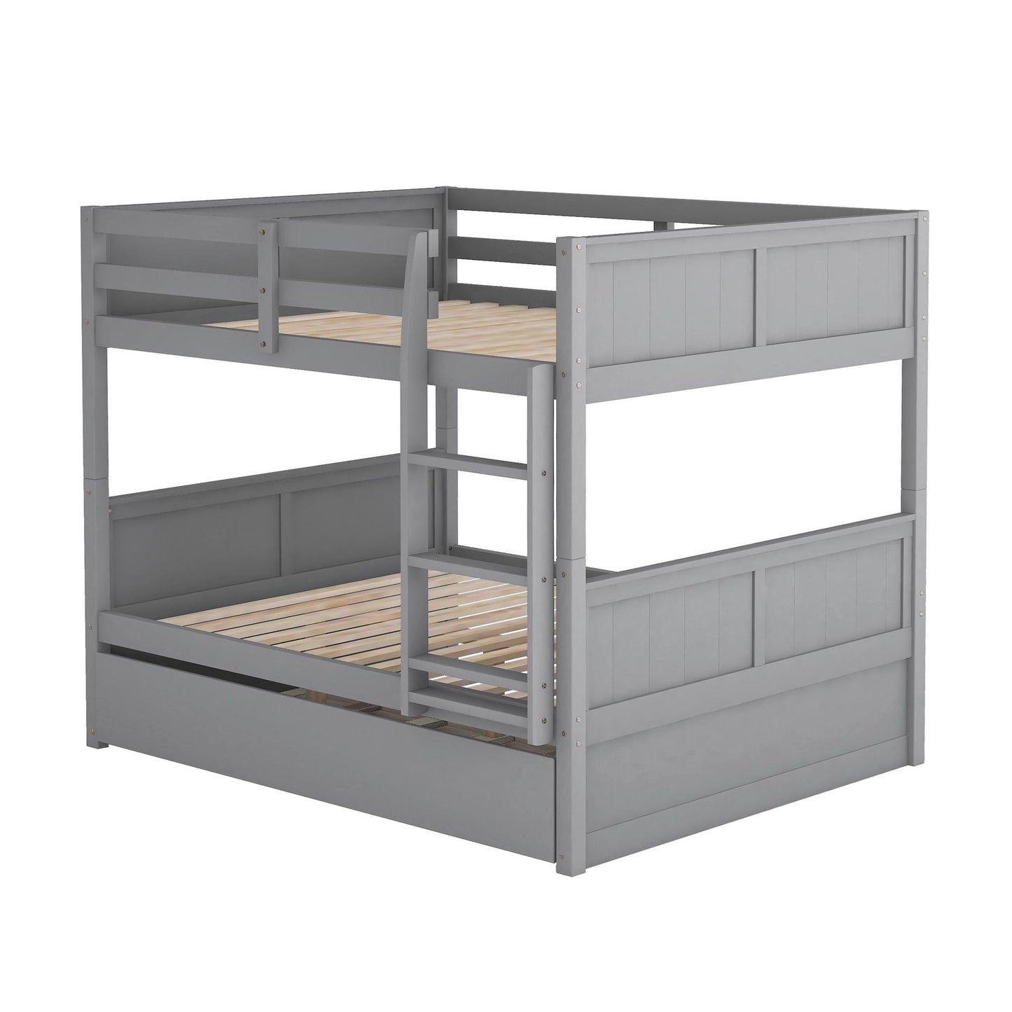 Shared Room Solution Full Over Full Wood Bunk Bed with Twin Trundle, White | Just Better Bunk Beds