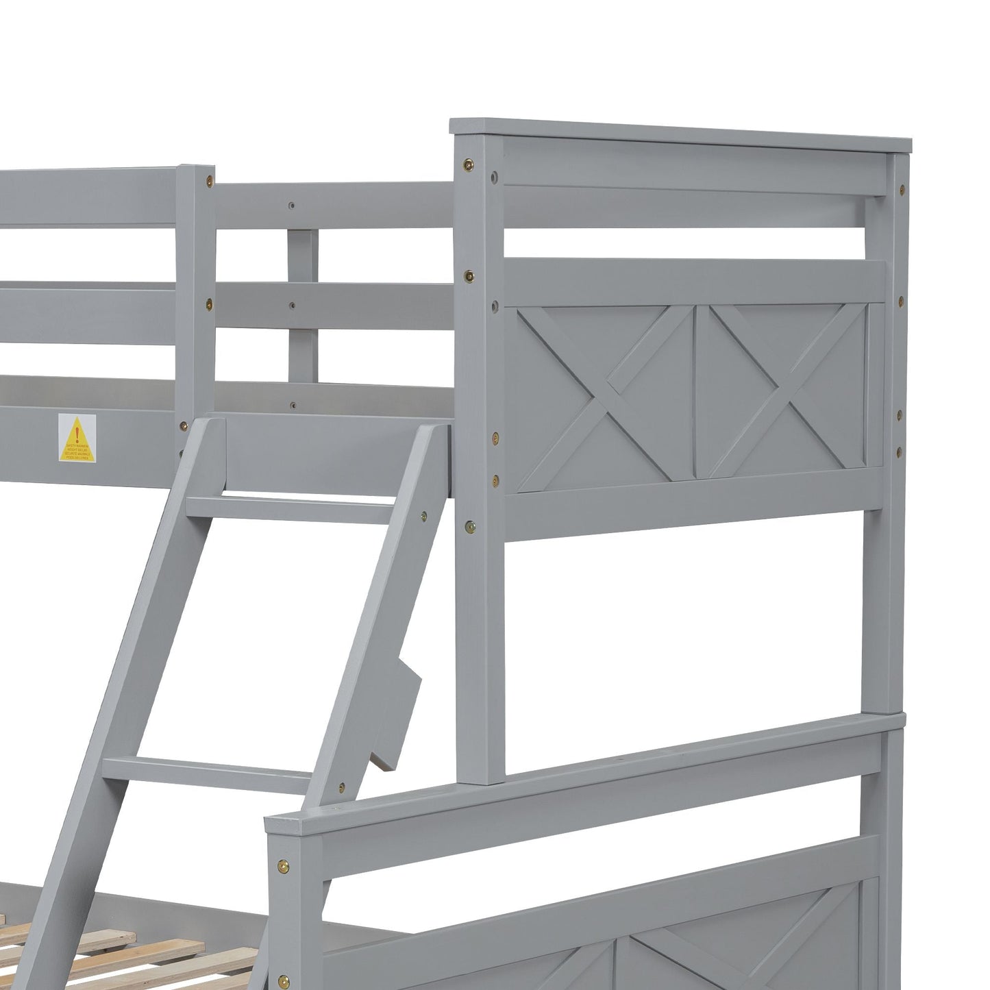 Heavy-Duty Twin Over Full Wood Bunk Bed with Ladder, Storage Drawers, Safety Guardrail, Gray | Just Better Bunk Beds