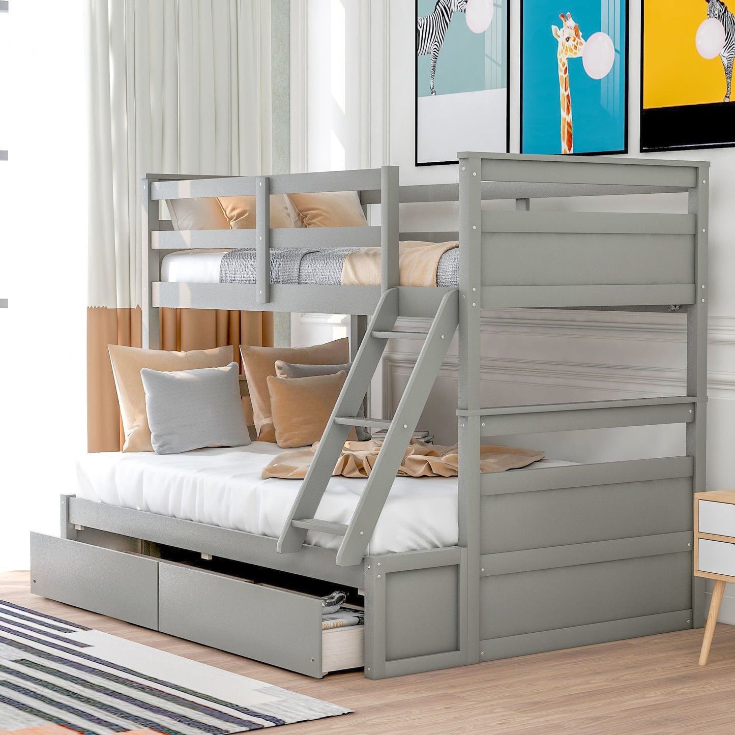 Space-Saving Twin Over Full Wood Bunk Bed with Storage, White | Just Better Bunk Beds