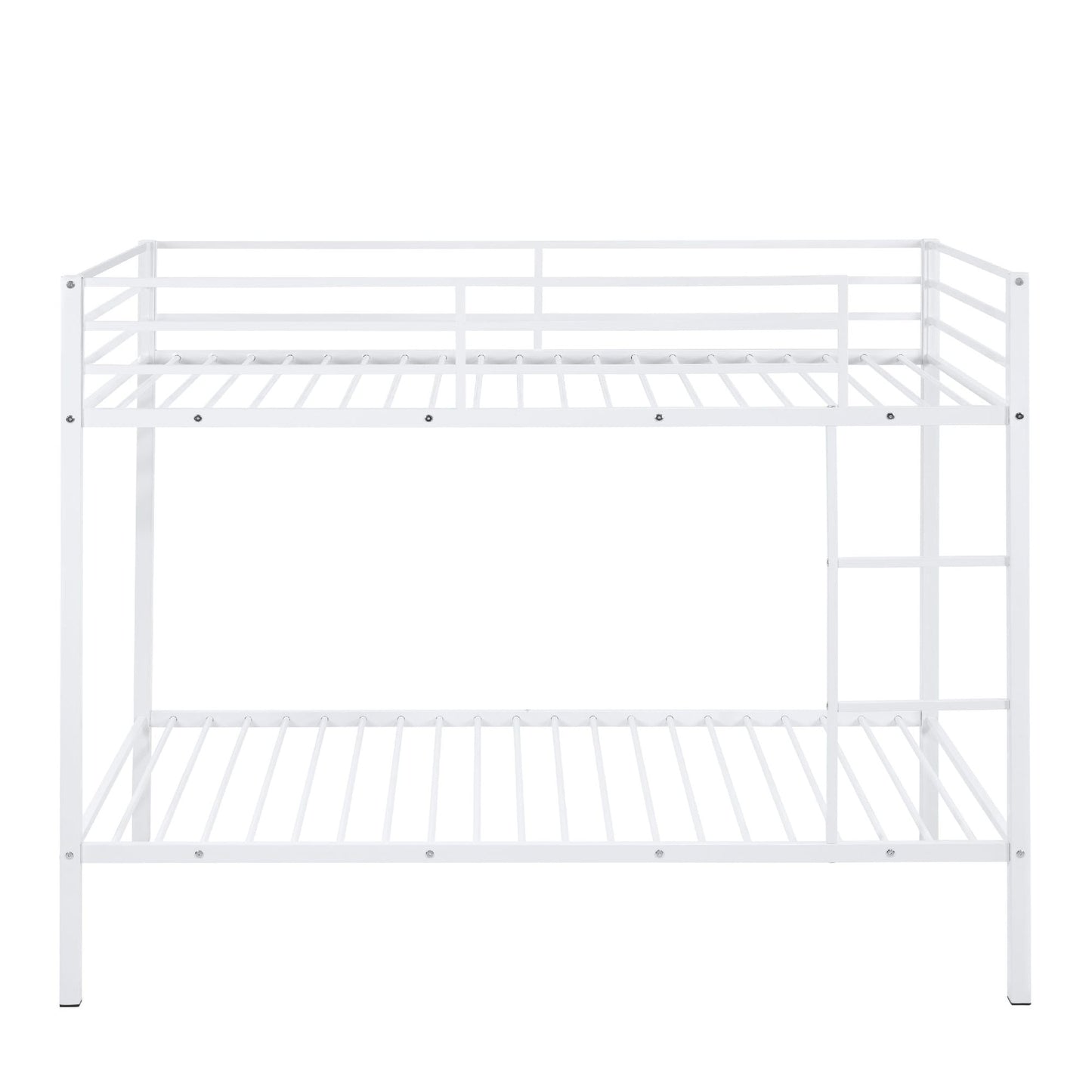 Space-Saving Low Profile Twin Over Twin Metal Bunk Bed with Ladder, White | Just Better Bunk Beds