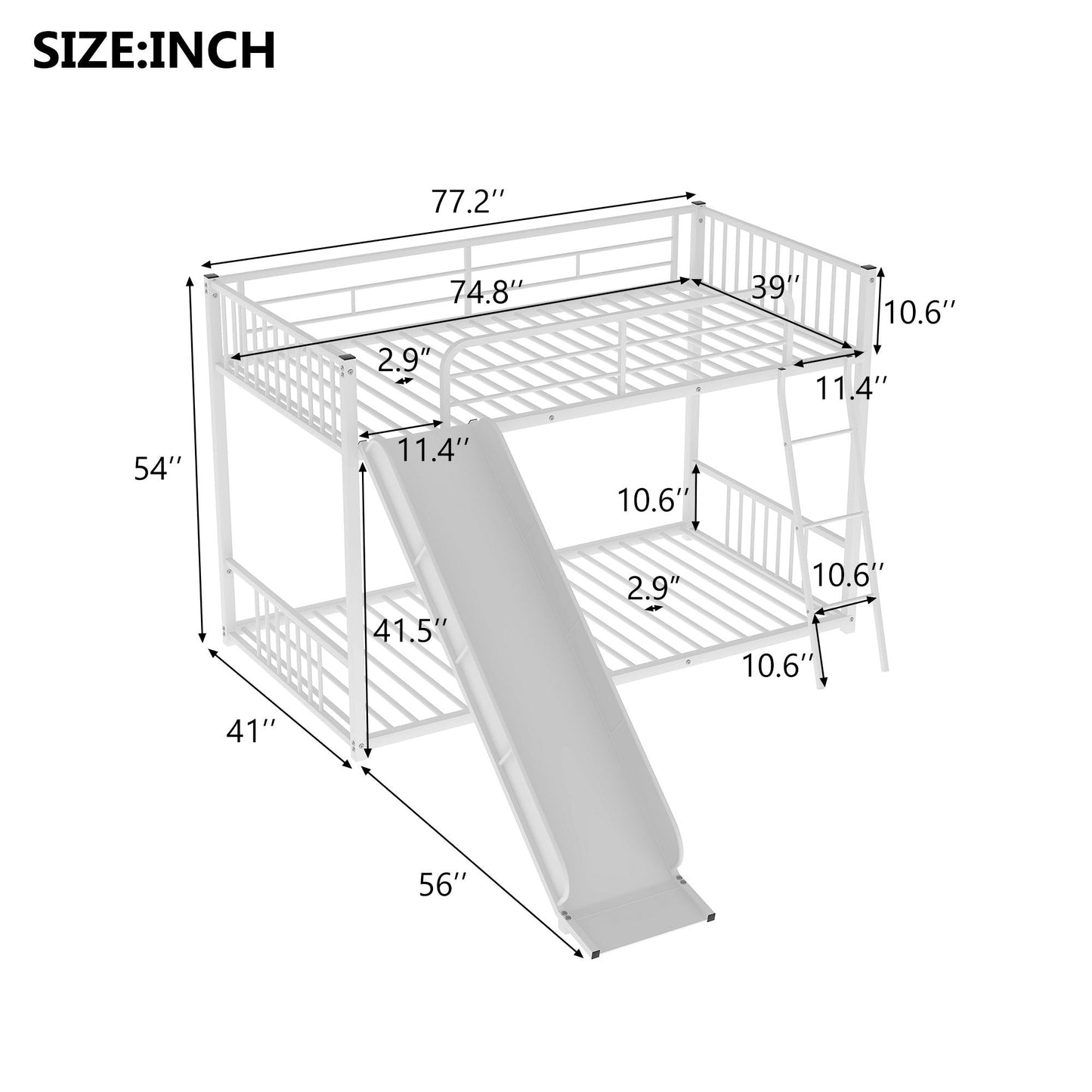 Space-Saving Metal Bunk Bed with Slide Twin Over Twin, White | Just Better Bunk Beds