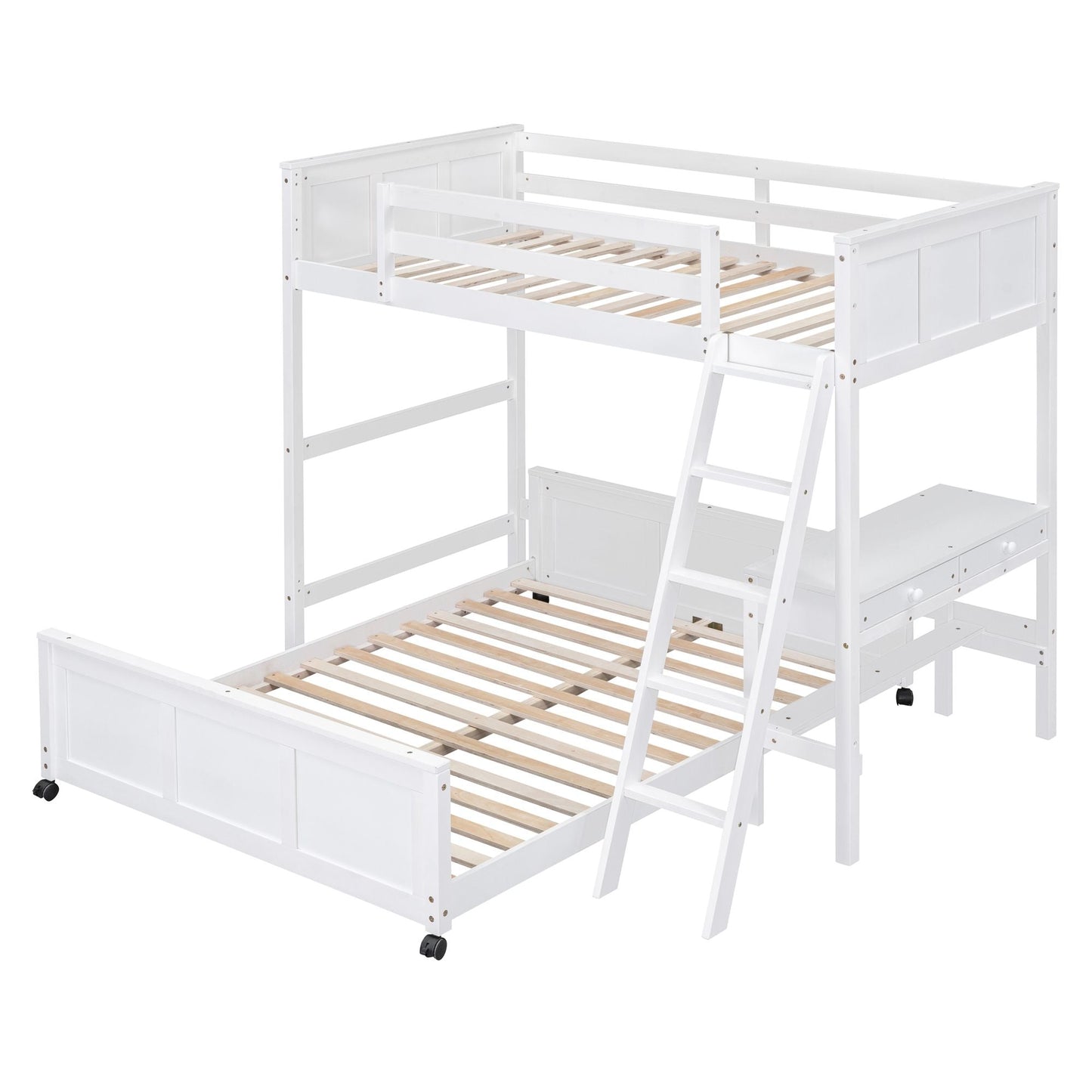 Study Space Twin Over Full Wood Bunk Bed with Desk, White | Just Better Bunk Beds