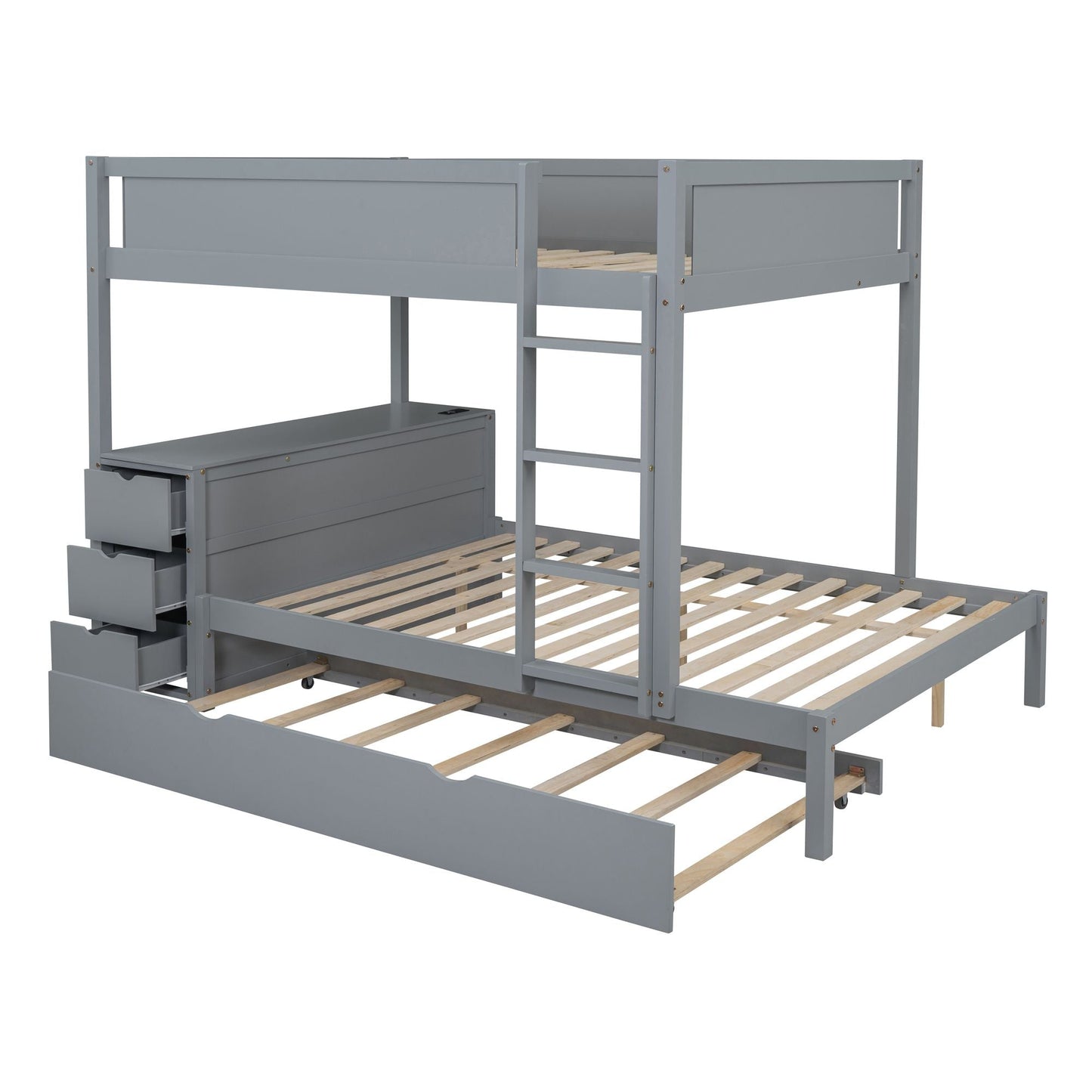Shared Room Solution Full Over Full Wood Bunk Bed with Twin Trundle, Gray | Just Better Bunk Beds