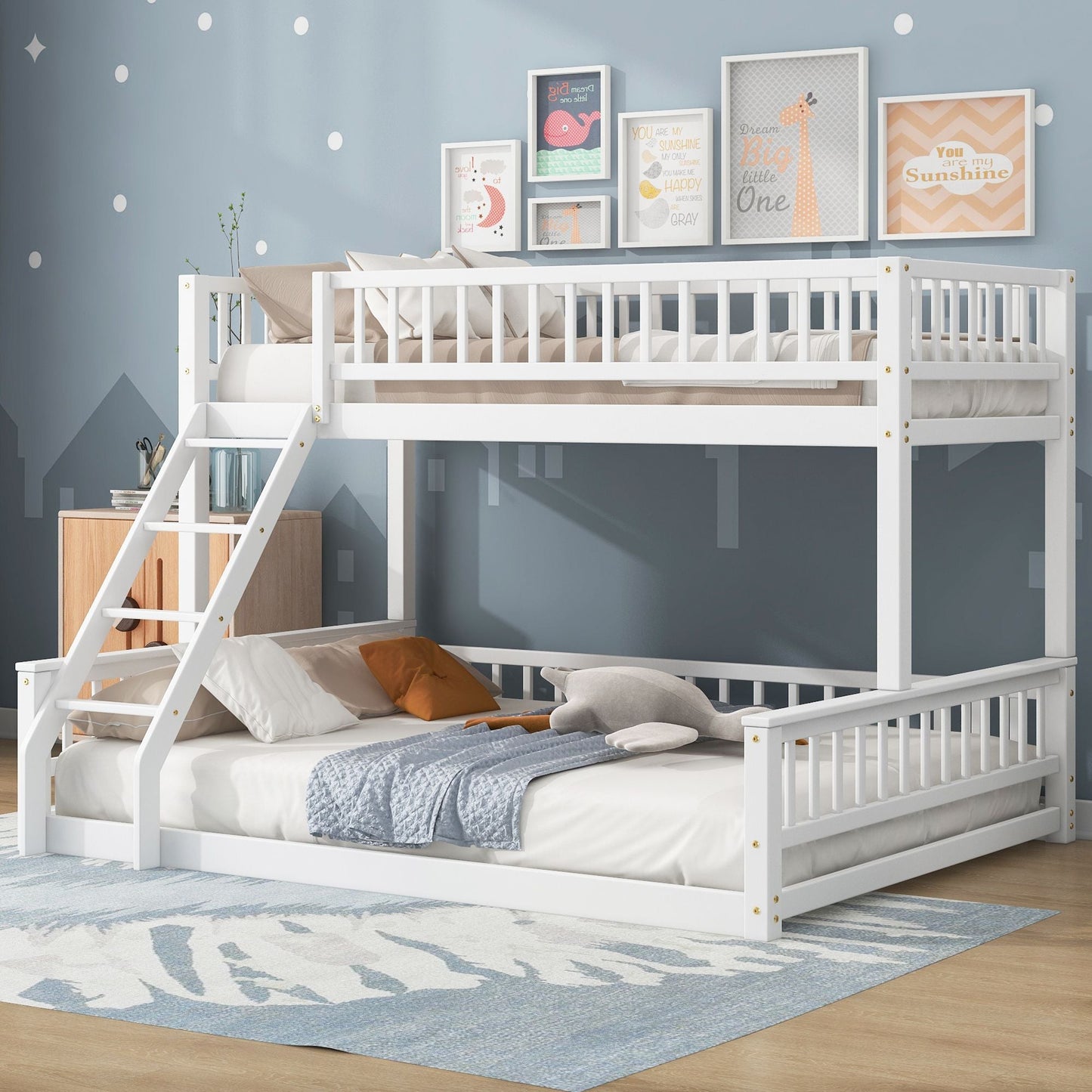 Shared Room Solution Twin XL Over Queen Wood Bunk Bed, White | Just Better Bunk Beds
