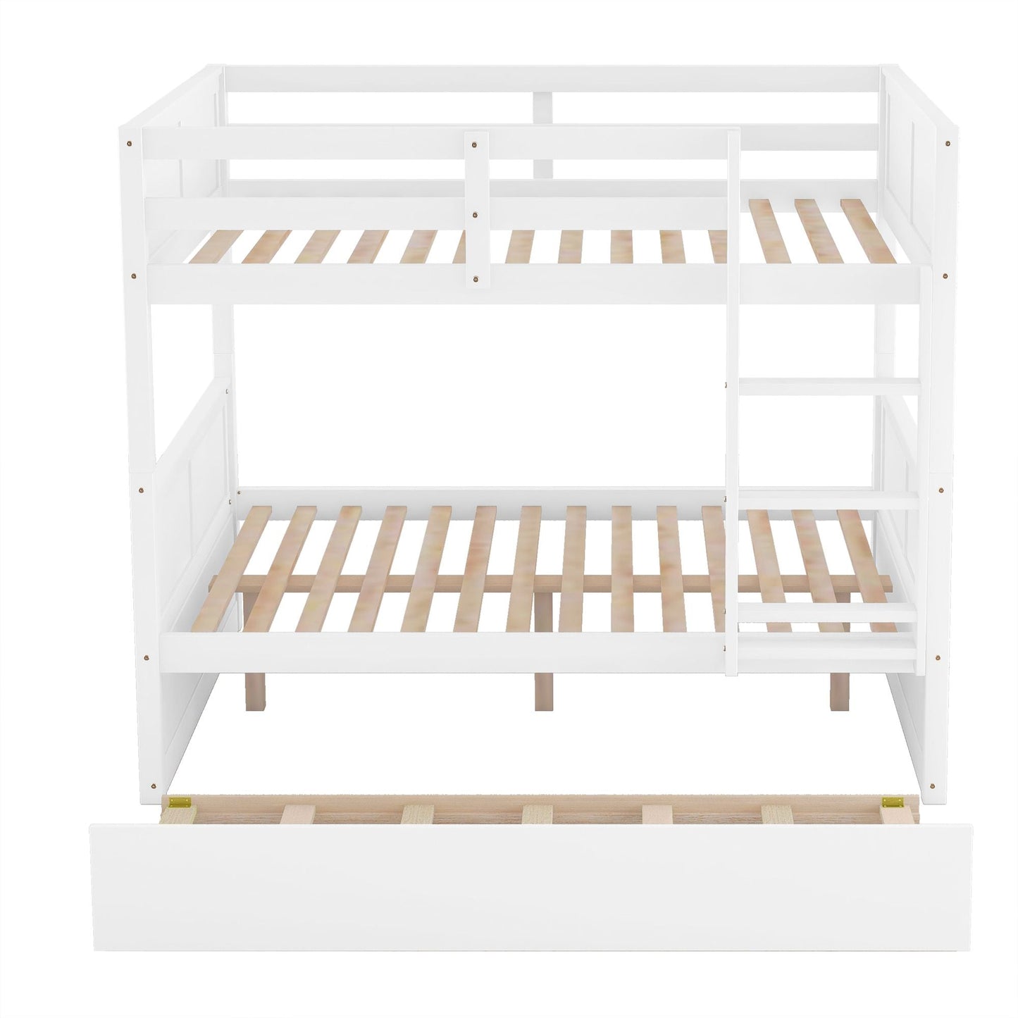 Shared Room Solution Full Over Full Wood Bunk Bed with Twin Trundle, White | Just Better Bunk Beds