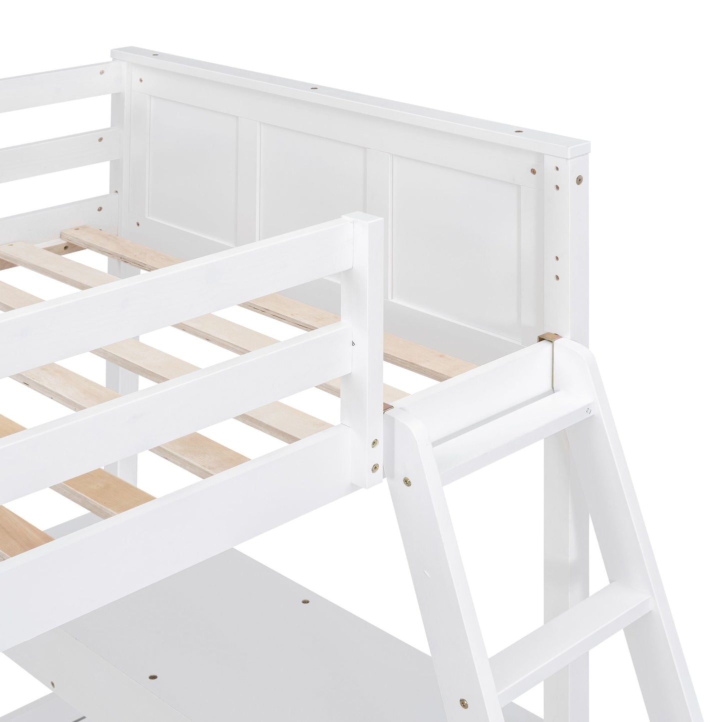 Study Space Twin Over Full Wood Bunk Bed with Desk, White | Just Better Bunk Beds