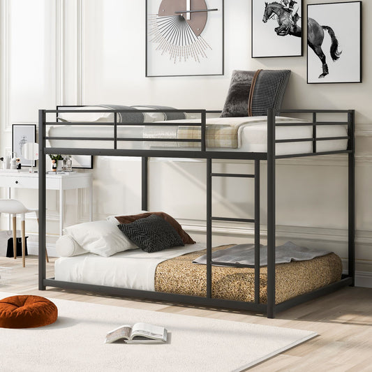 Low Profile Full Over Full Metal Bunk Bed with Ladder, Black | Just Better Bunk Beds