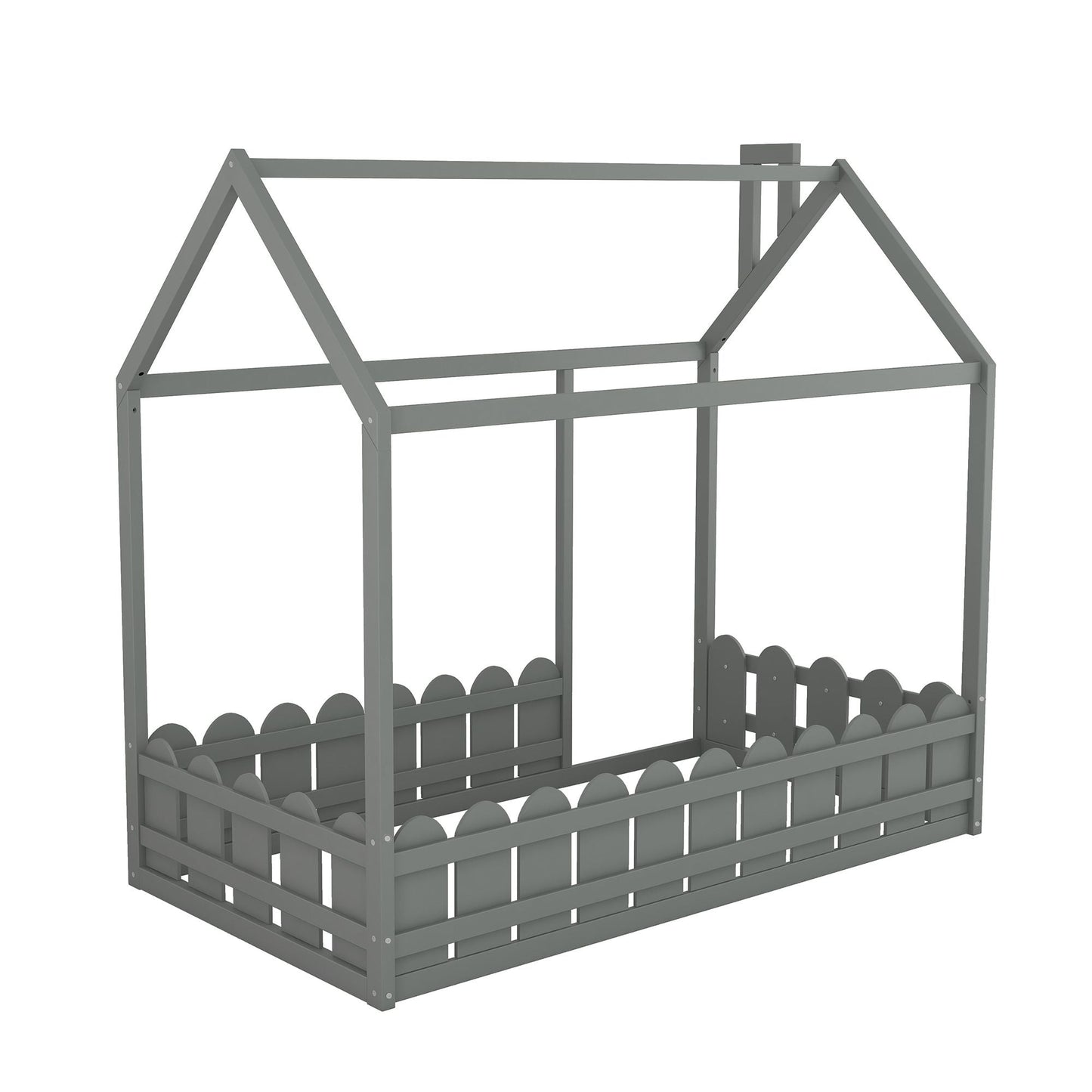 House-Style Twin Wood Bed Frame with Fence for Kids and Teens, Espresso, Gray, White | Just Better Bunk Beds
