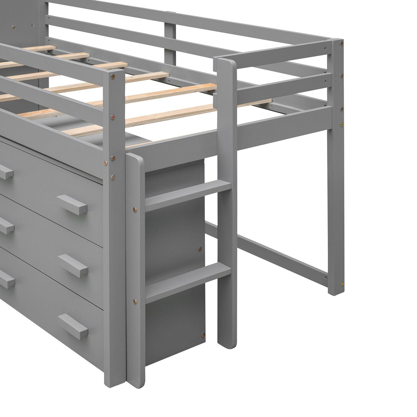 Kids Bedroom Twin Wood Loft Bed with Cabinet and Shelf, White | Just Better Bunk Beds