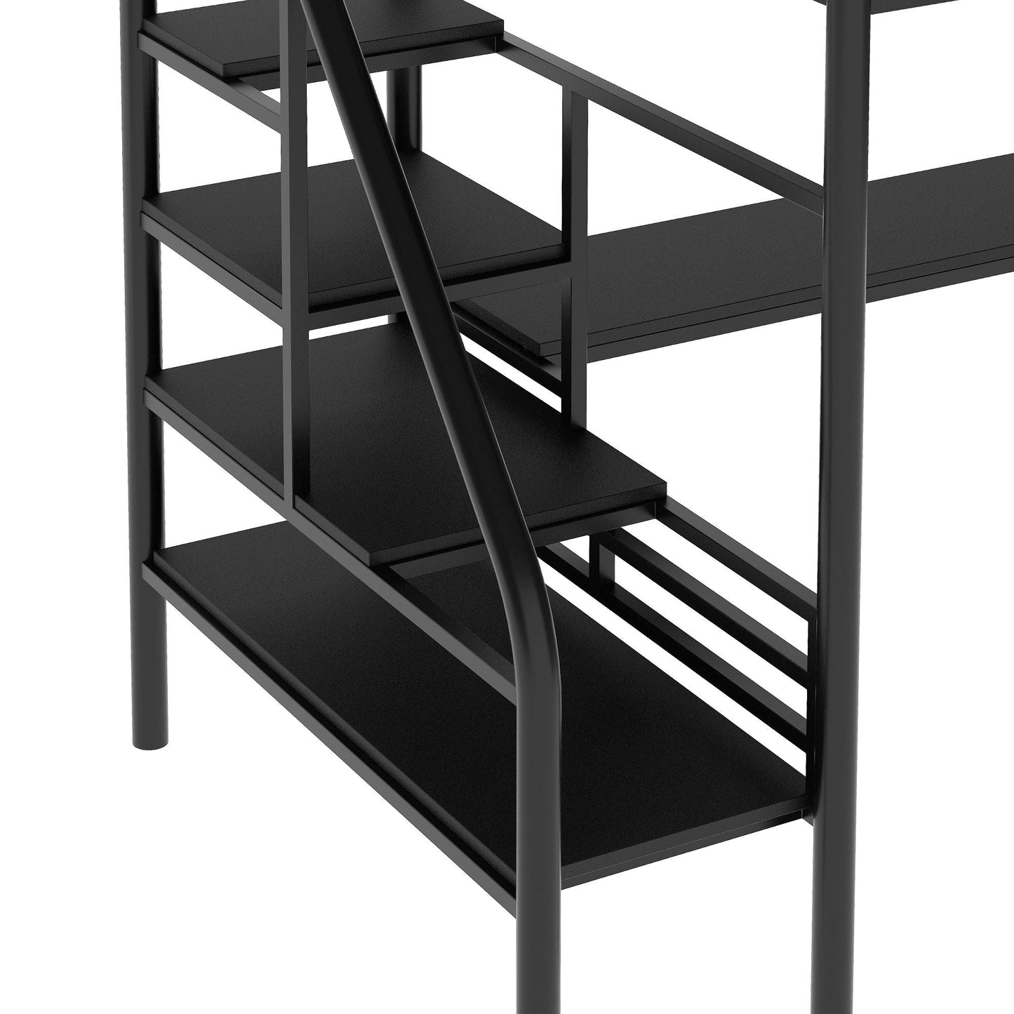 Space-Saving Twin Metal Loft Bed Frame with Desk, Black | Just Better Bunk Beds