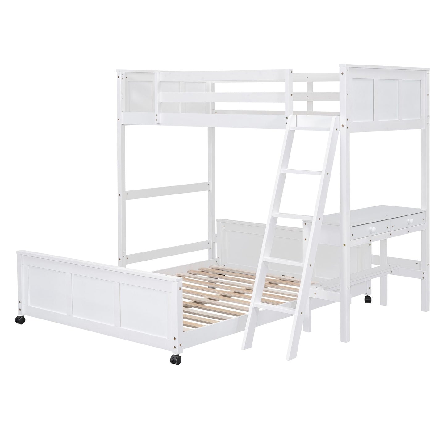 Study Space Twin Over Full Wood Bunk Bed with Desk, White | Just Better Bunk Beds