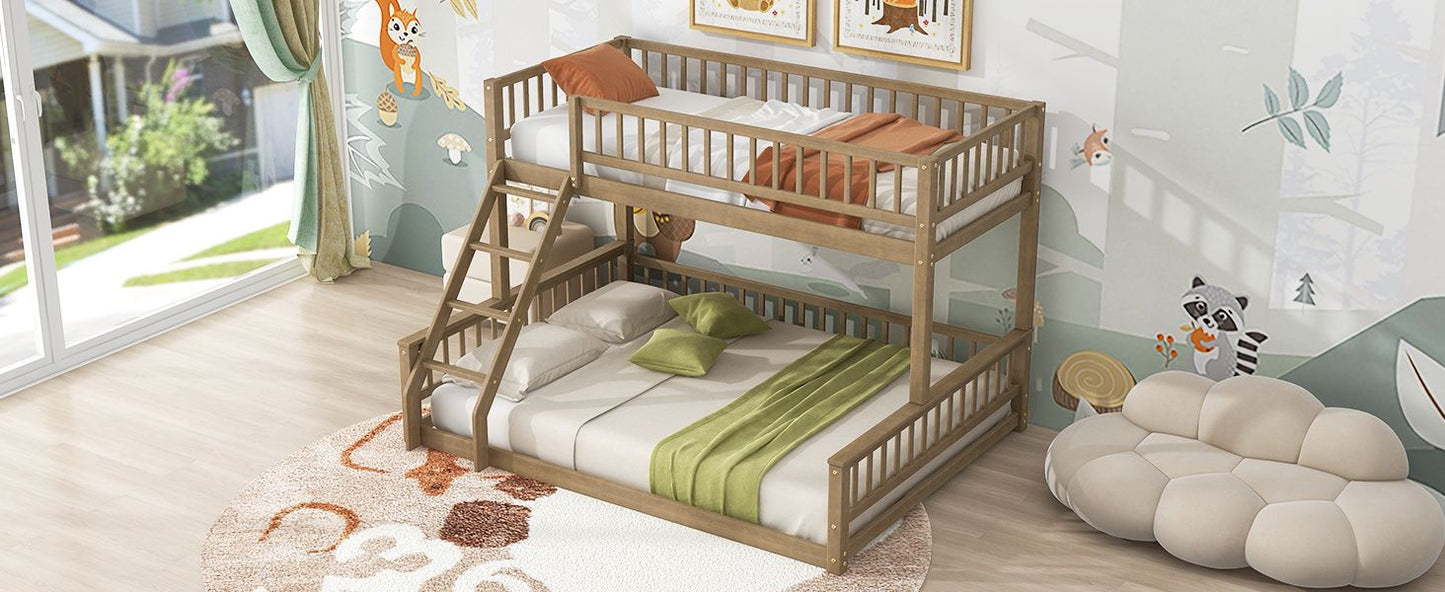 Shared Room Solution Twin XL Over Queen Wood Bunk Bed, Walnut | Just Better Bunk Beds