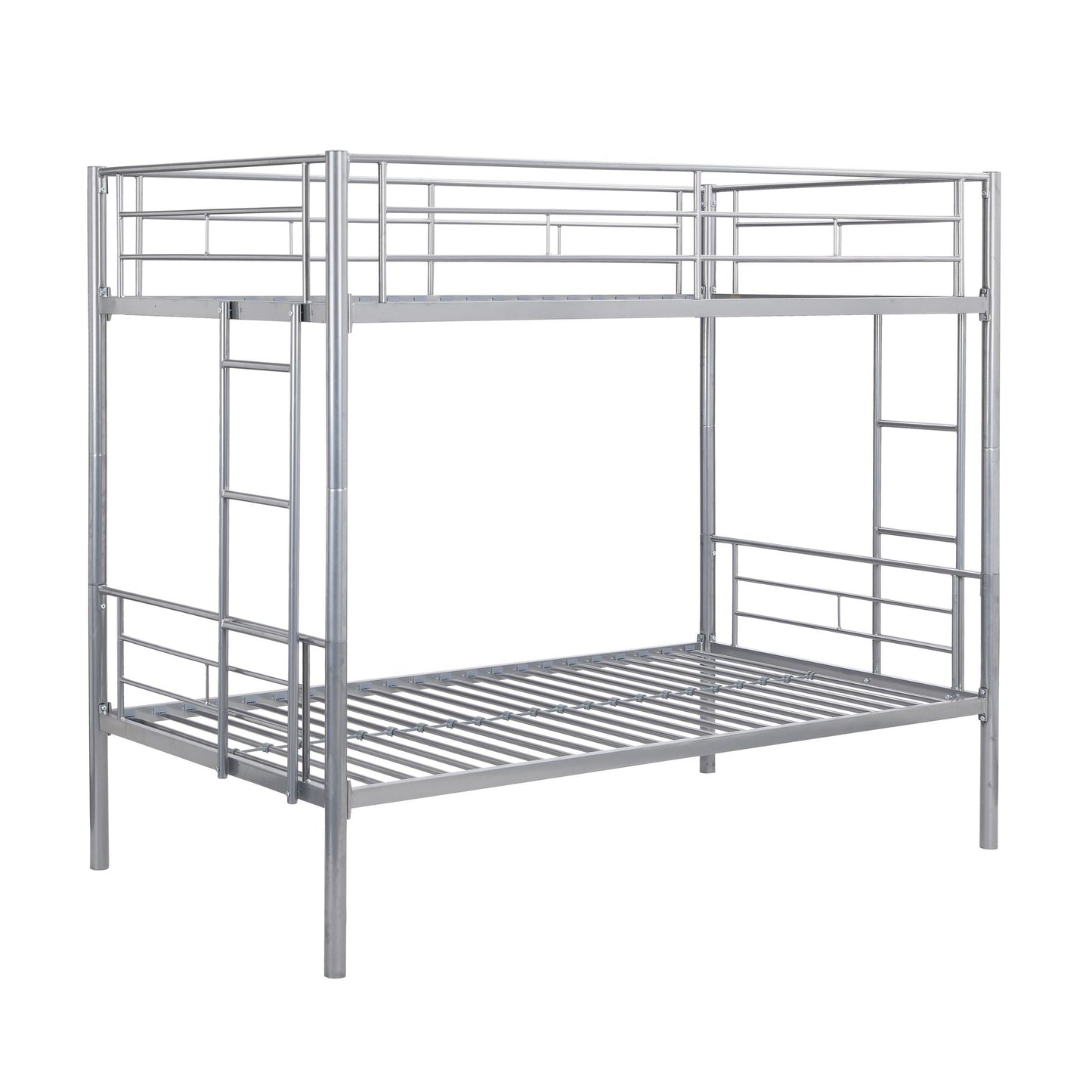 Shared Room Solution Twin Over Twin Metal Bunk Bed with 2 Ladders and Full-Length Guardrail, Black | Just Better Bunk Beds
