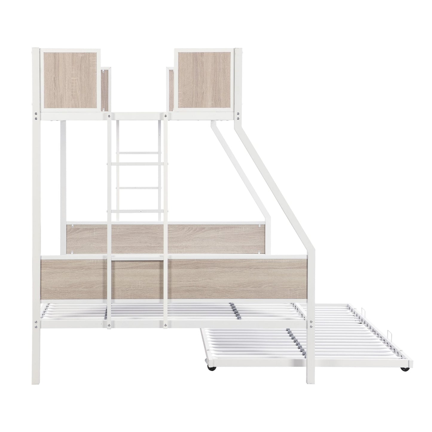 Twin Over FULL Metal Bunk Bed with Trundle 2 - Side Ladder and Full-Length Guardrail,  No Box Spring Needed,  Large Under Bed Storage,  Easy Assemble