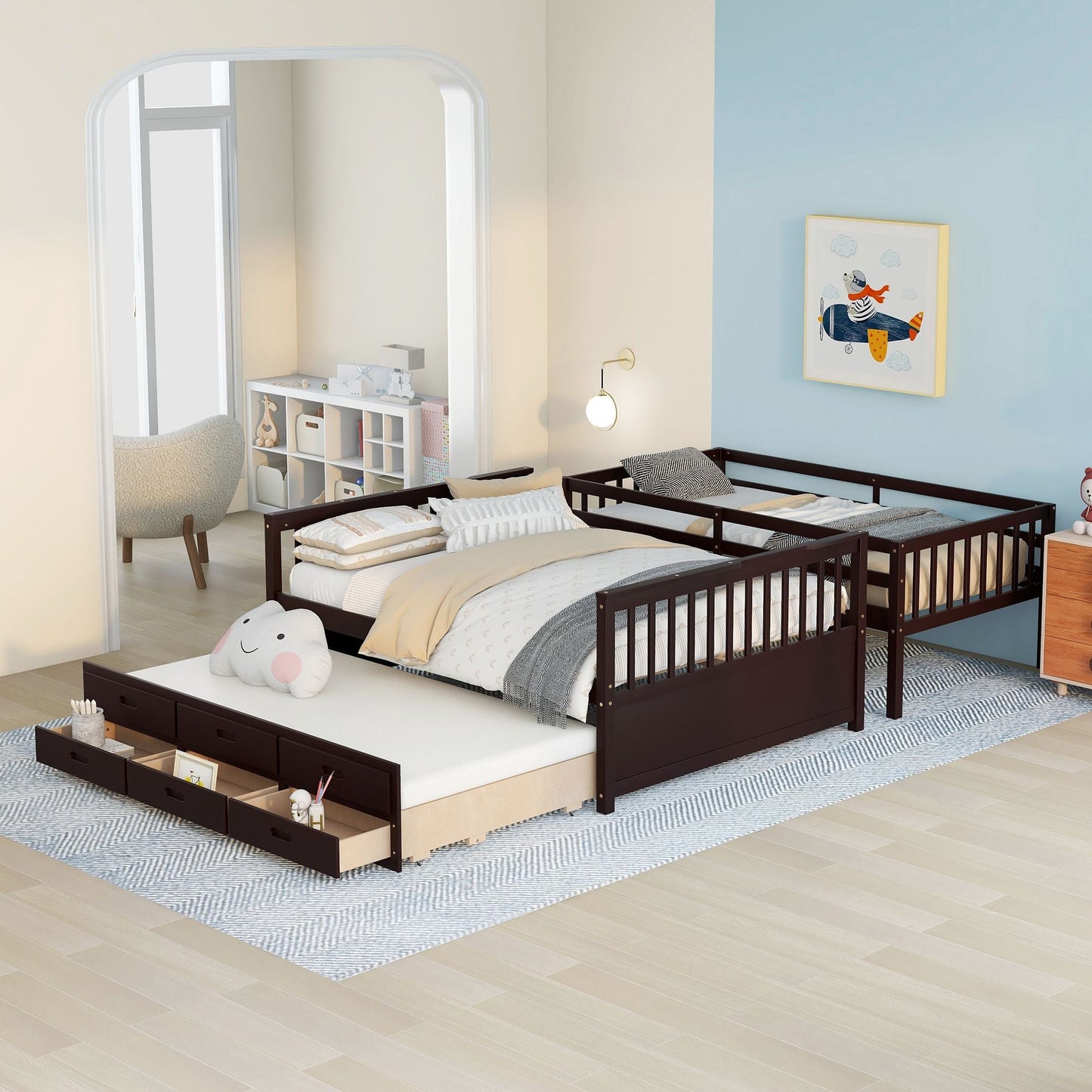 Versatile Twin Over Full Wood Bunk Bed, White with Trundle and Drawers | Just Better Bunk Beds